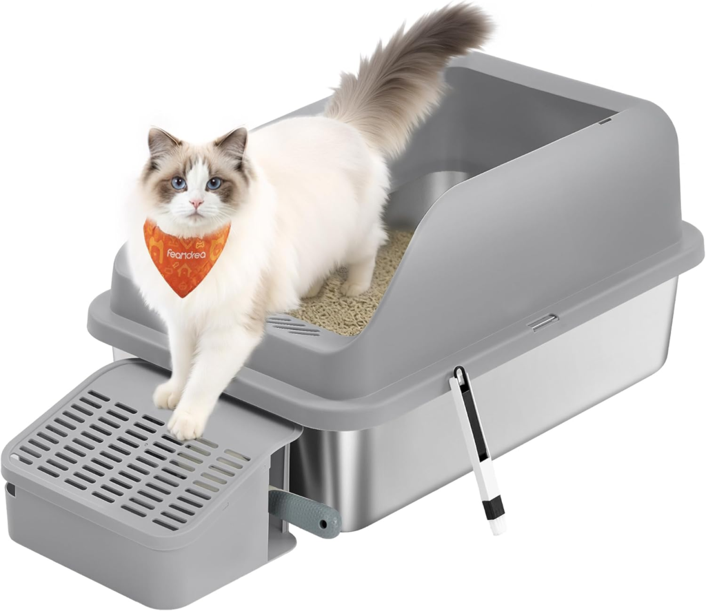 Feandrea Arenero para Gatos de Acero Inoxidable