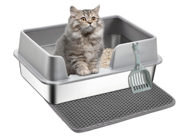 Caja de Arena para Gatos de Acero Inoxidable Papettly